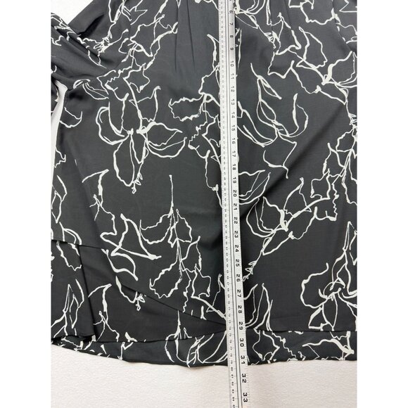 MING WANG Flroal Print‎ Roll Tab Sleeve Top Size XL Womens Black - Picture 10 of 10